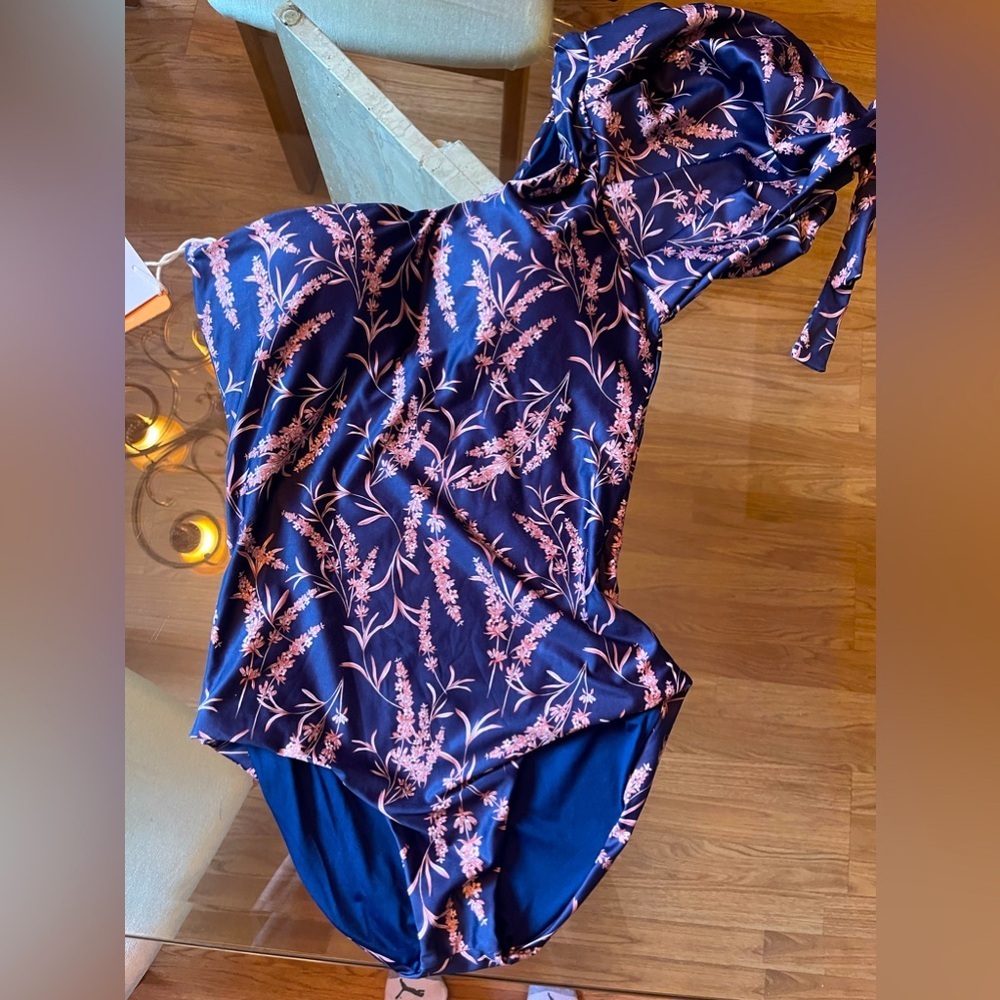 Navy Floral One-Piece Swimsuit - Hooded Relaxed Fit